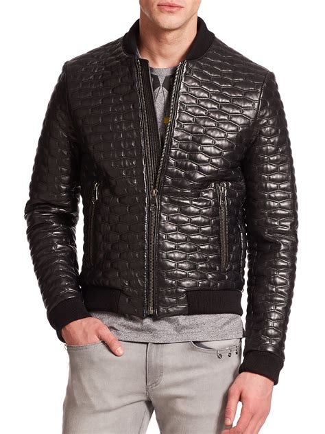 versace jake|Versace black leather jacket.